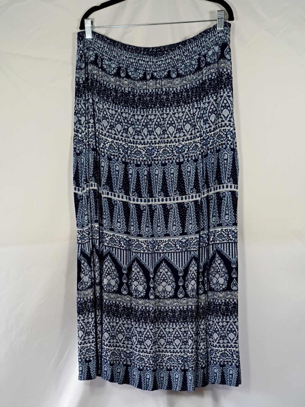 EUC Maurices Blue Print Chiffon Maxi Skirt Front Slits Size XL Dressy Paisley